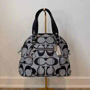 Coach Signature Satchel Black Silver Jacquard Dome Handbag F15443 Y2K Style